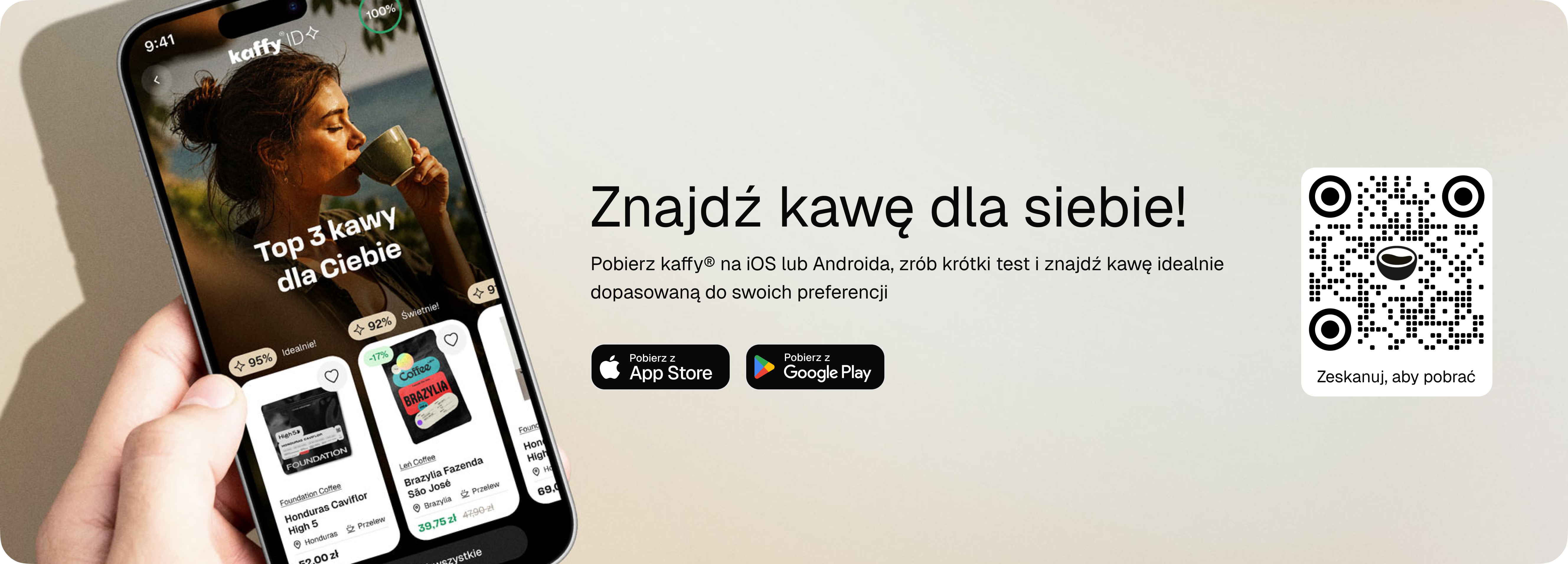 Znajdź kawę dla siebie — pobierz aplikację kaffy