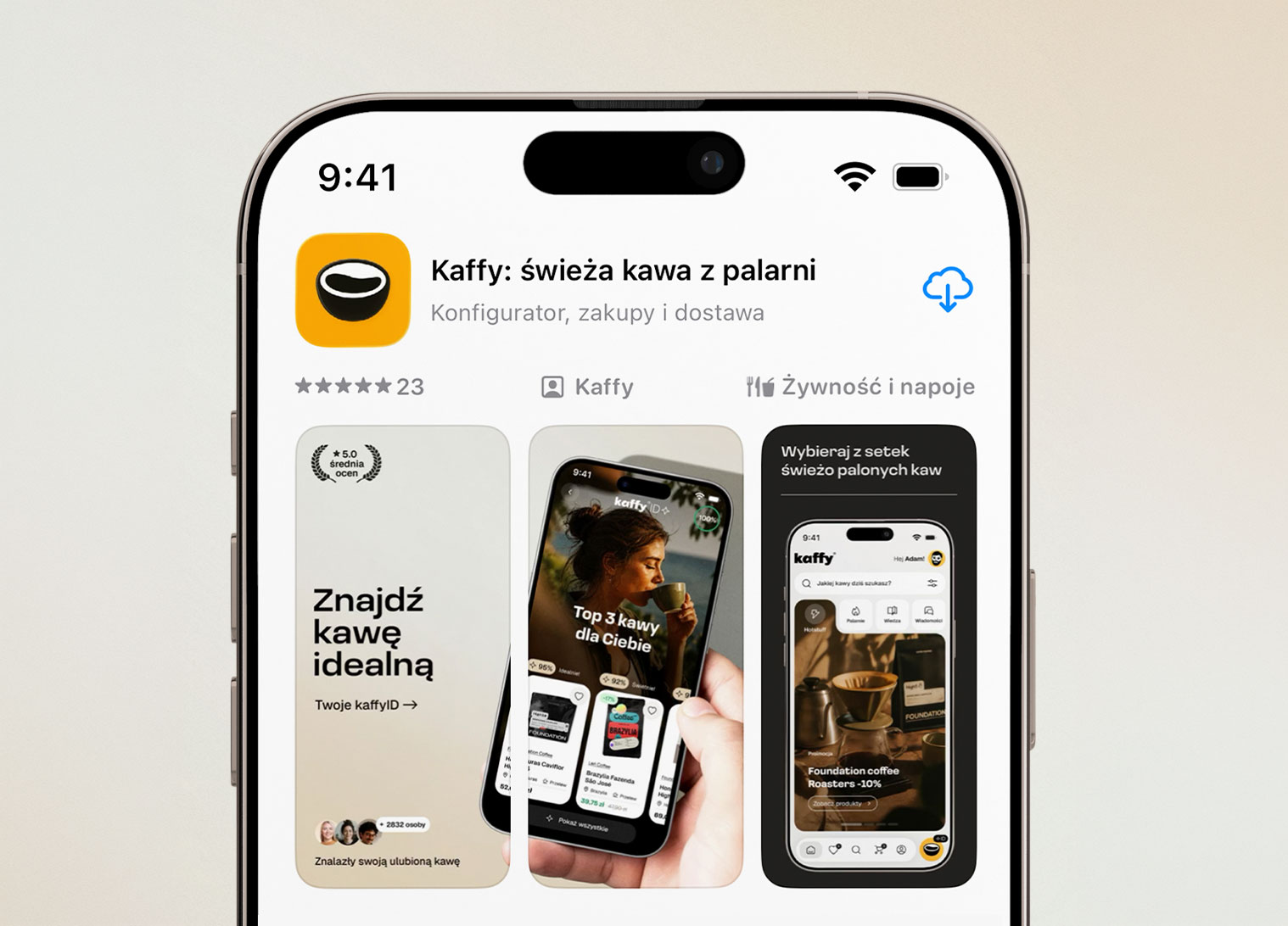 Aplikacja kaffy — podgląd w App Store